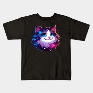 Kawaii Cosmic Cat in Stars Kids T-Shirt